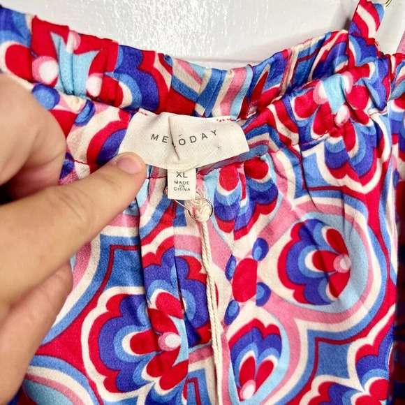 Melloday Printed Wide Leg Patterned Pocket Jumpsuit Size XL Red Blue - Picture 7 of 12